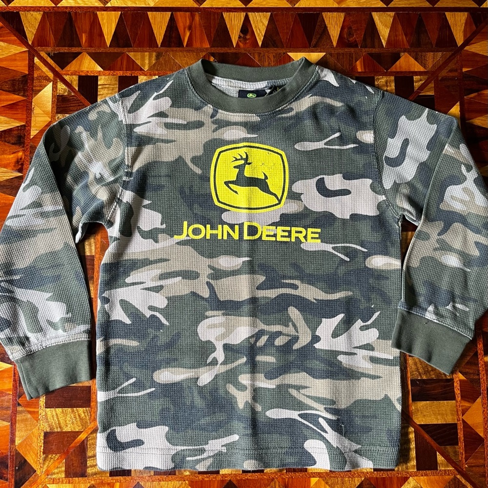 John Deere Kids Green Camouflage Long Sleeve Tee